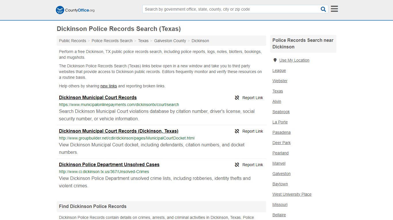 Dickinson Police Records Search (Texas) - County Office